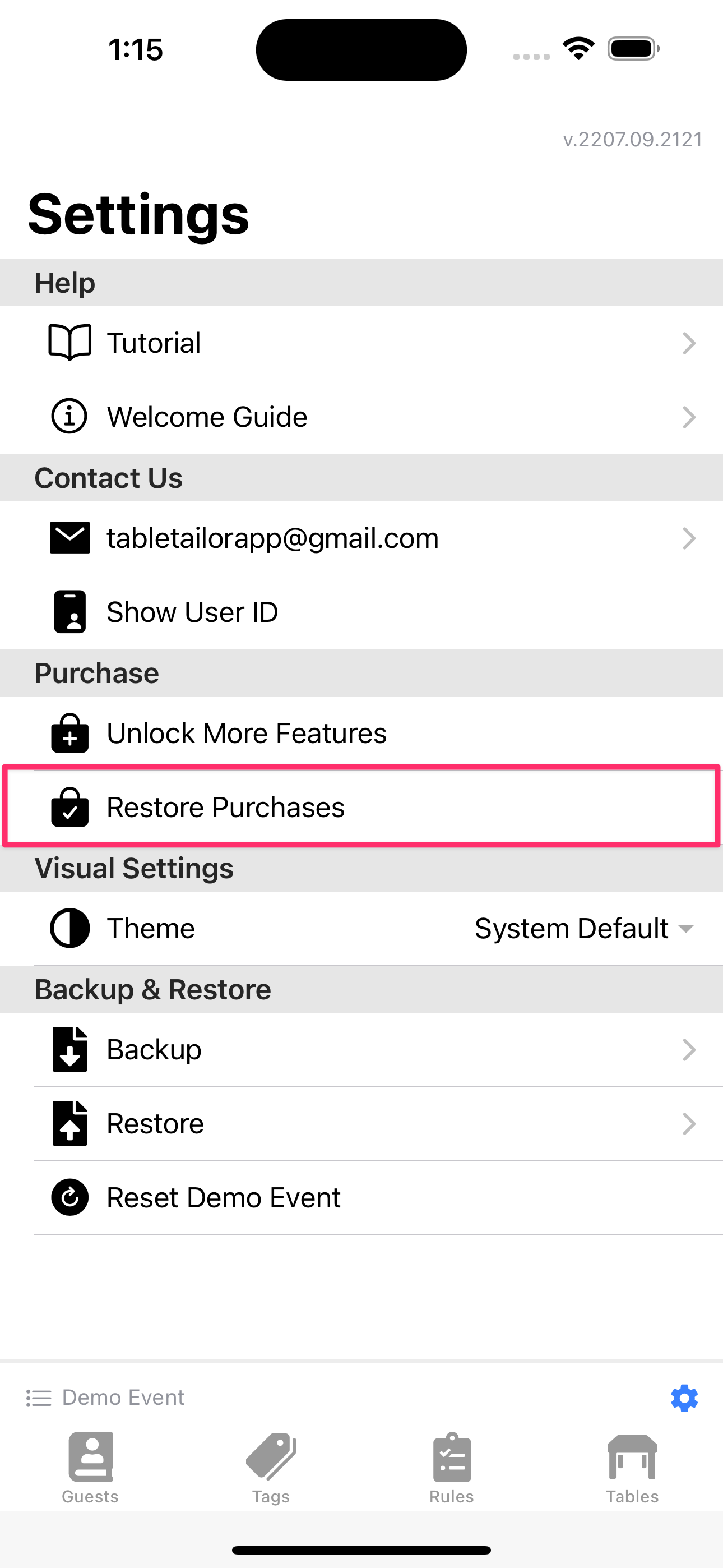 Restore purchases