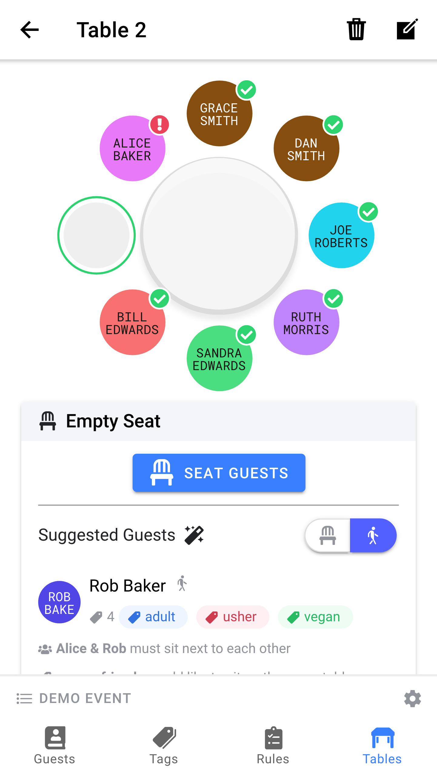Automatic Seating Suggestions