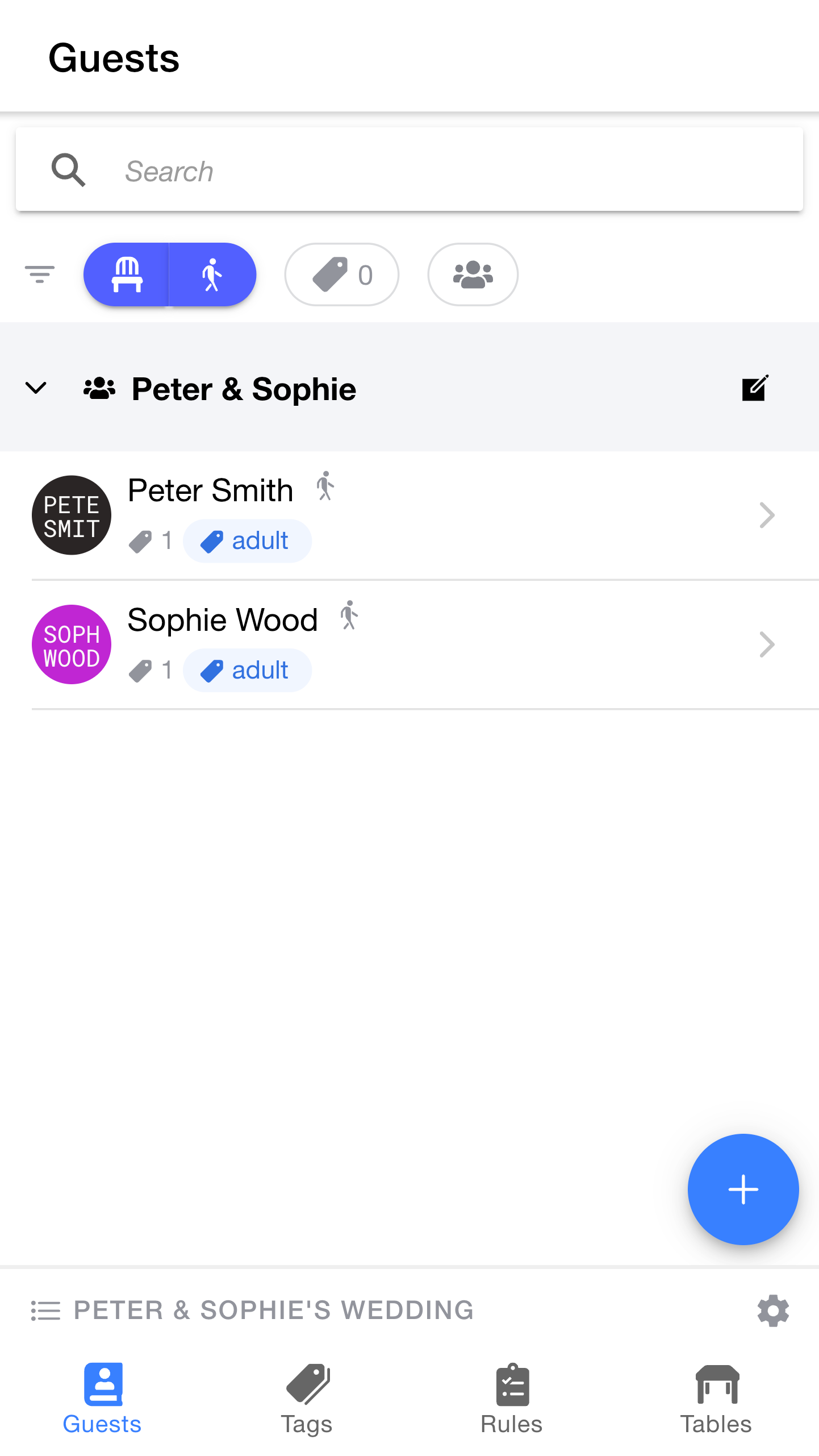 Guest page showing two new guests