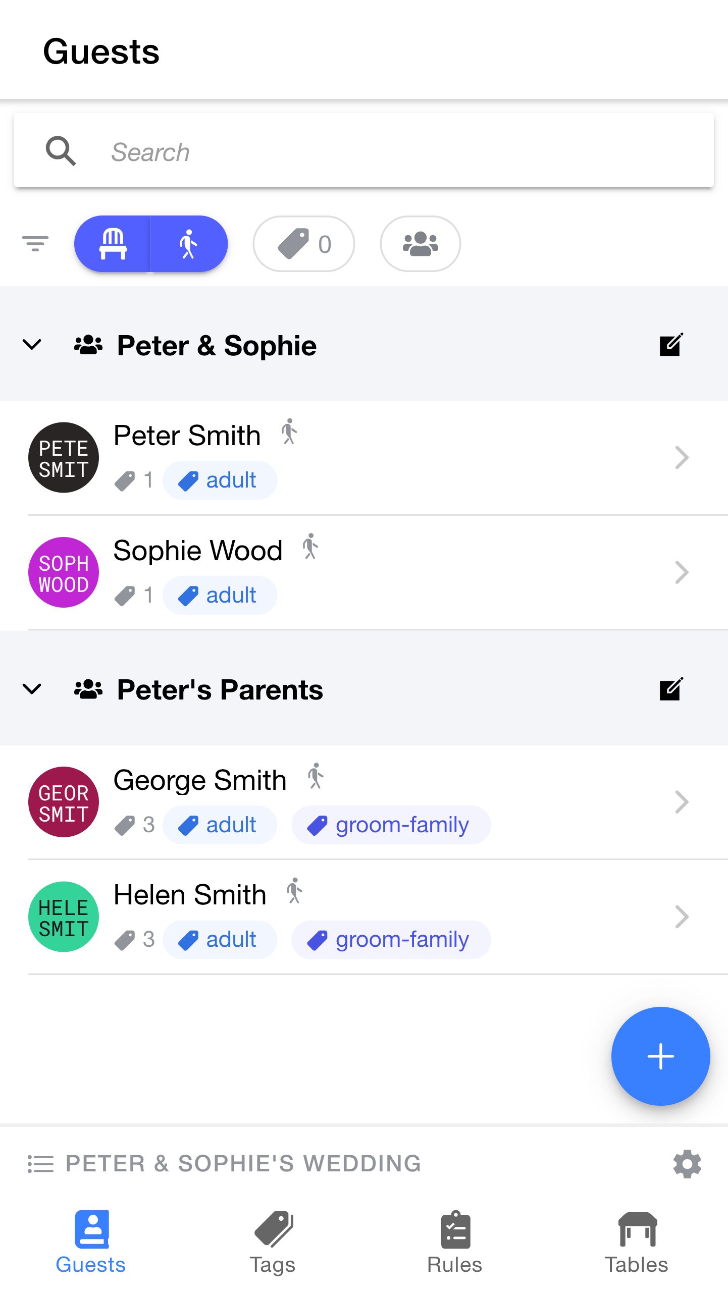 Guest list showing new guests