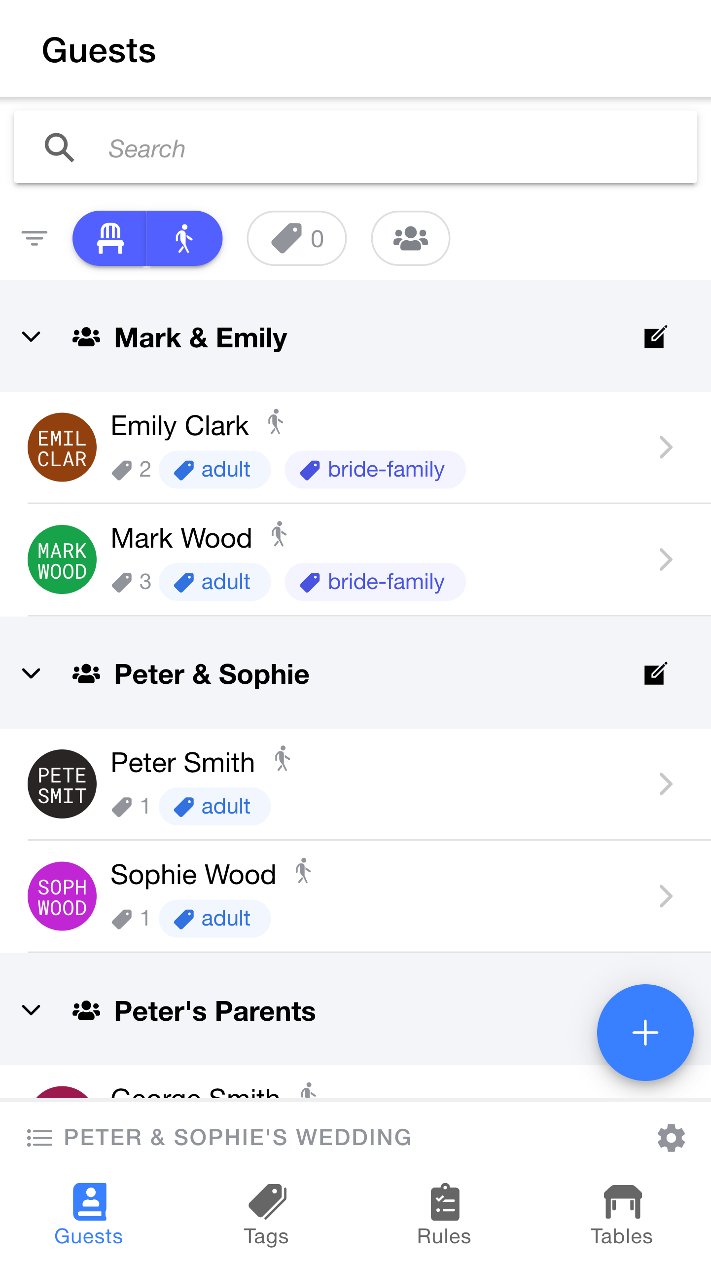 Guest list showing new guests