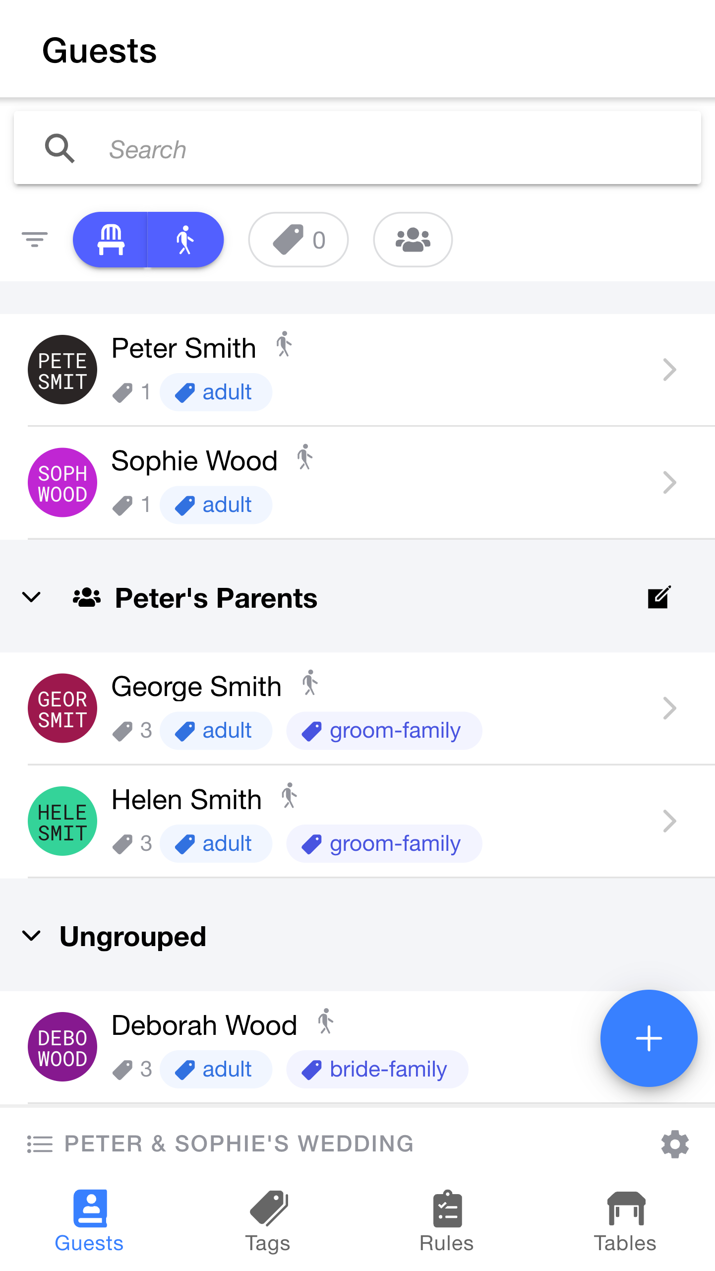 Guest list showing new guest