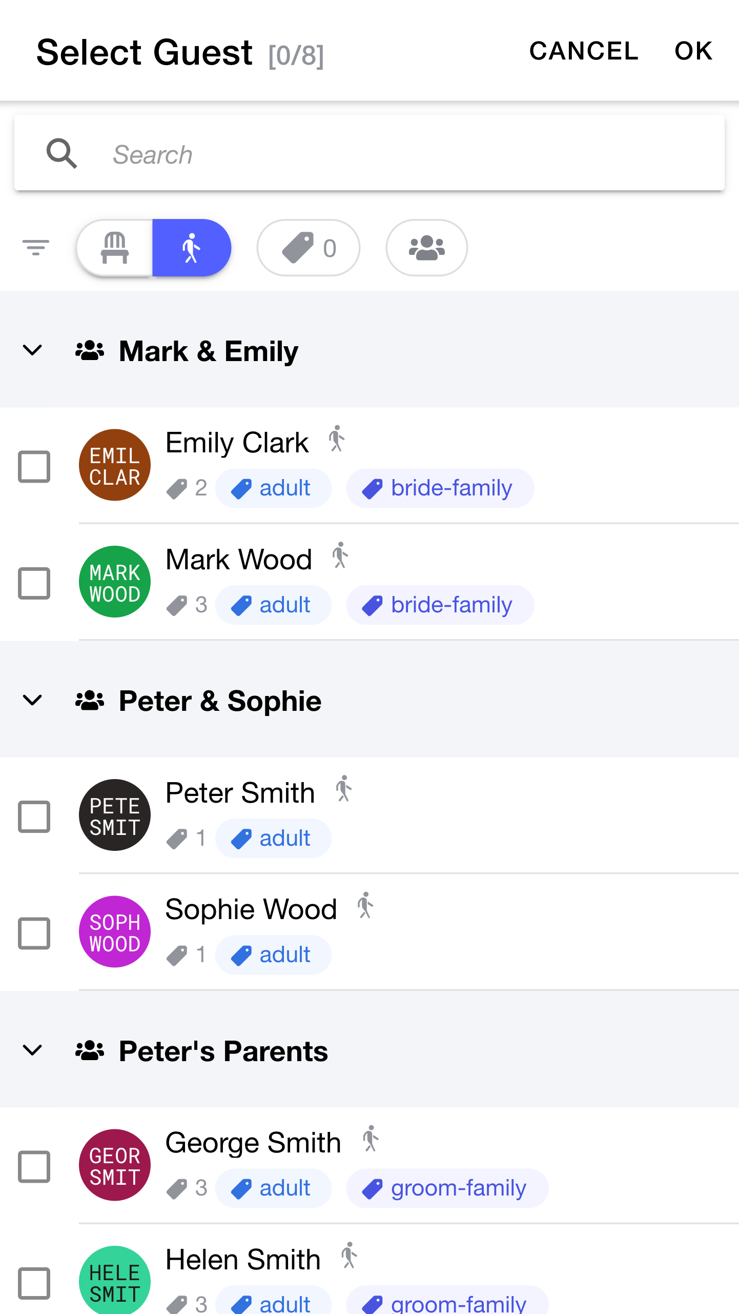 Selecting guests to seat