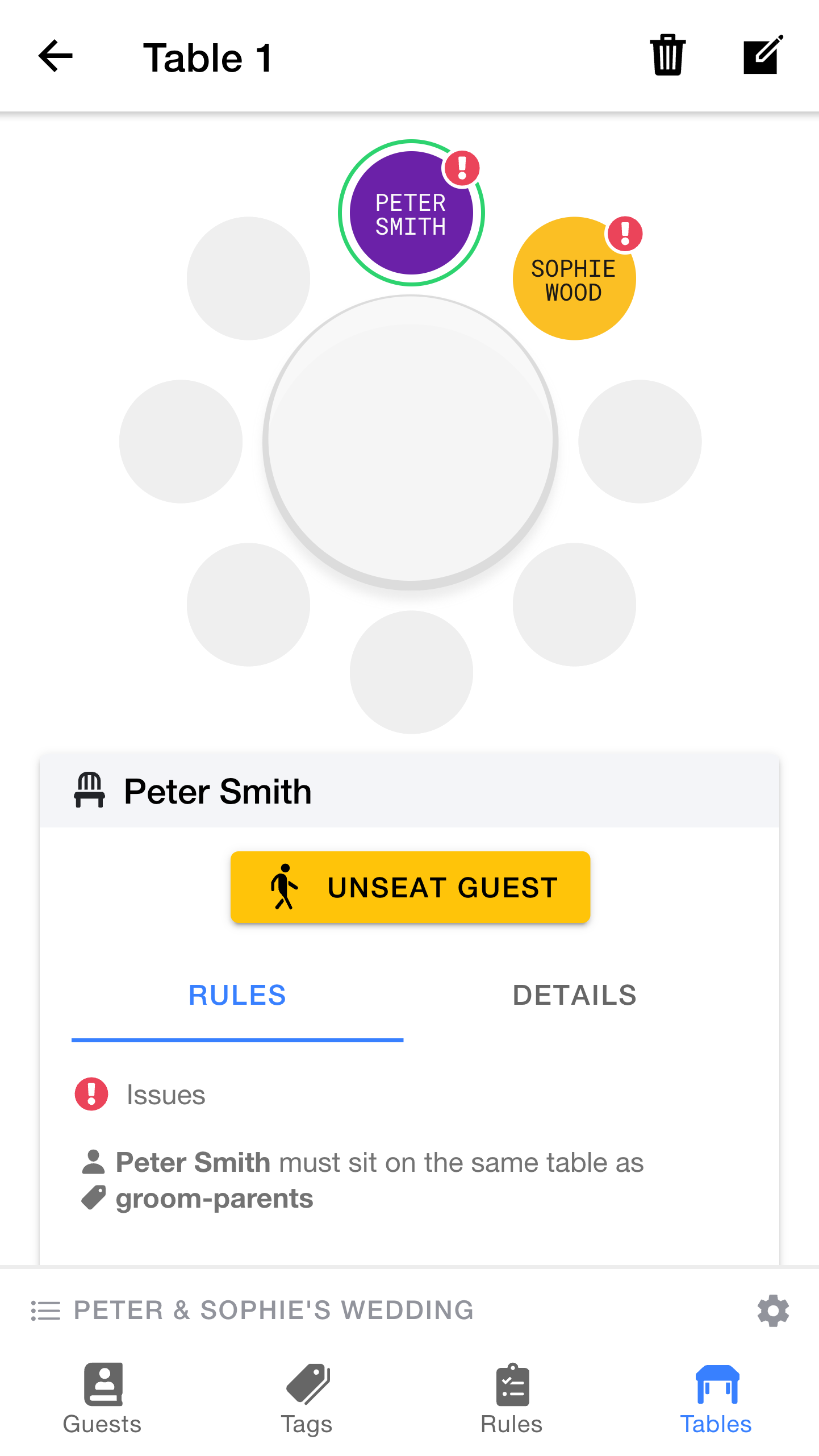 Table showing two seated guests