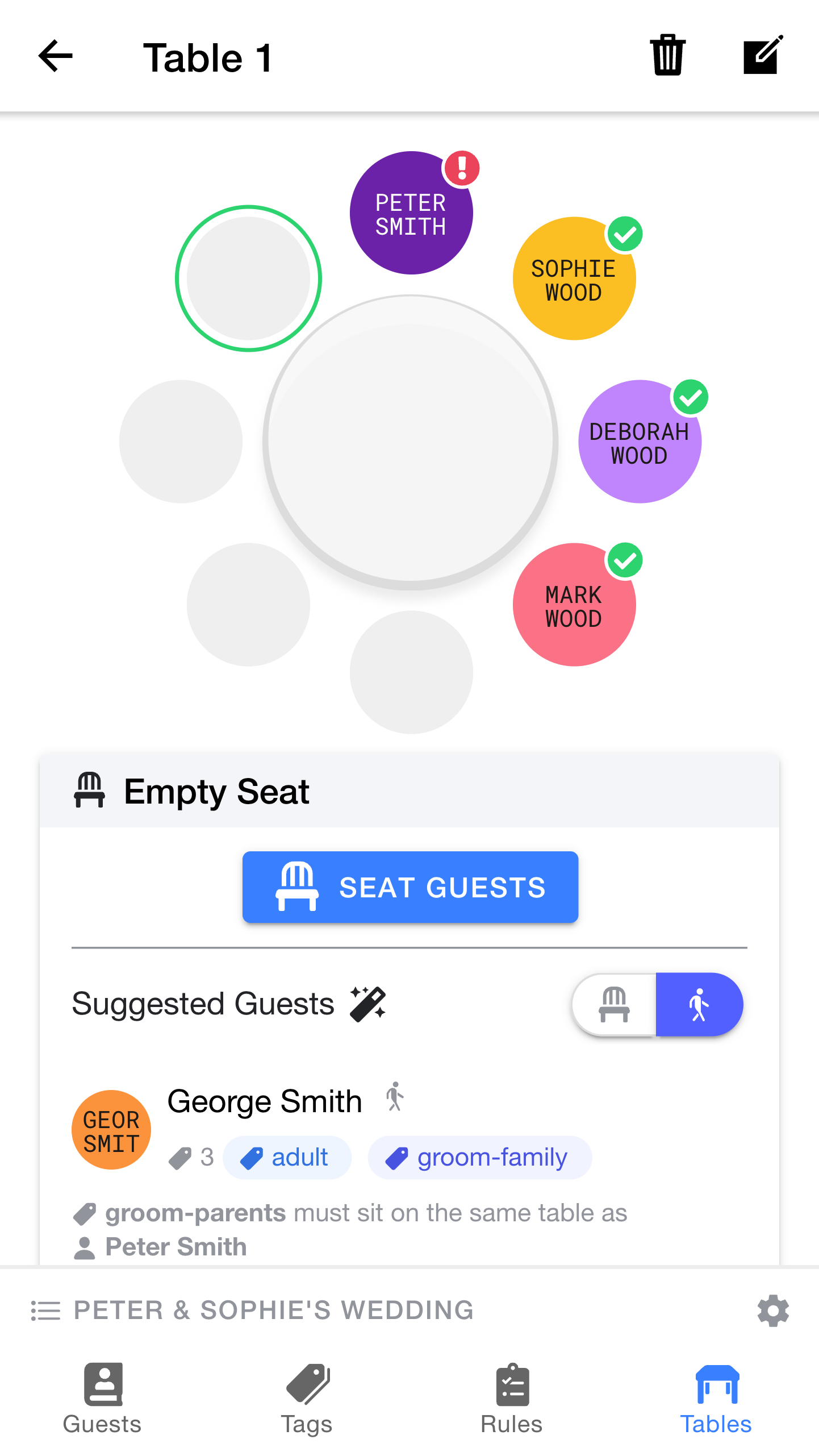 Seating Peter's parents
