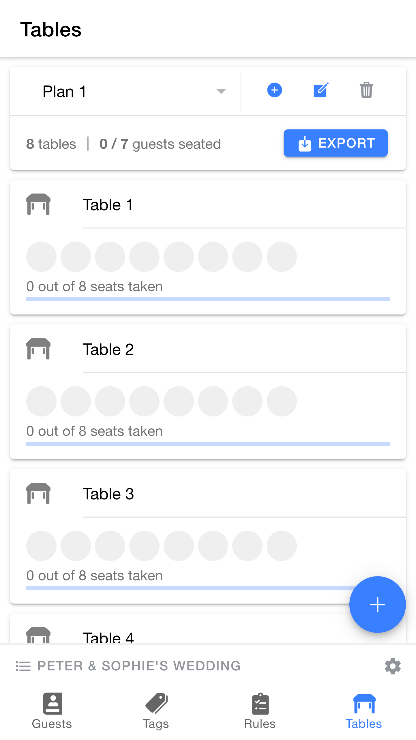 Completed table list